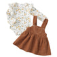 Kucnuzki Baby Girl Fall Clothes Toddler Long Sleeve Outfit Infant Ruffled Romper Brown Soft Suspender Skirt Dress 6-12 Month Gir