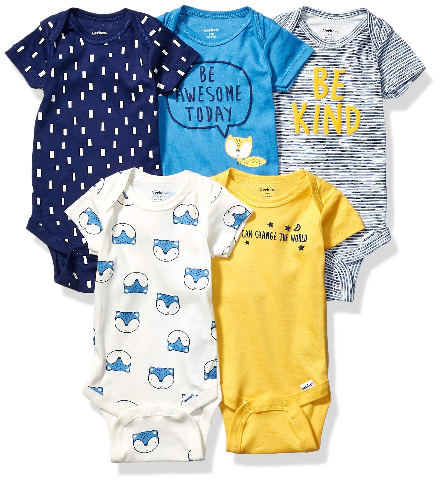 Gerber Baby Boys 5-Pack Short Sleeve Variety Onesies Bodysuits Awesome Fox Newborn