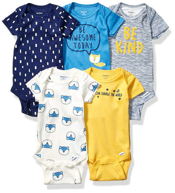 Gerber Baby Boys 5-Pack Short Sleeve Variety Onesies Bodysuits Awesome Fox Newborn