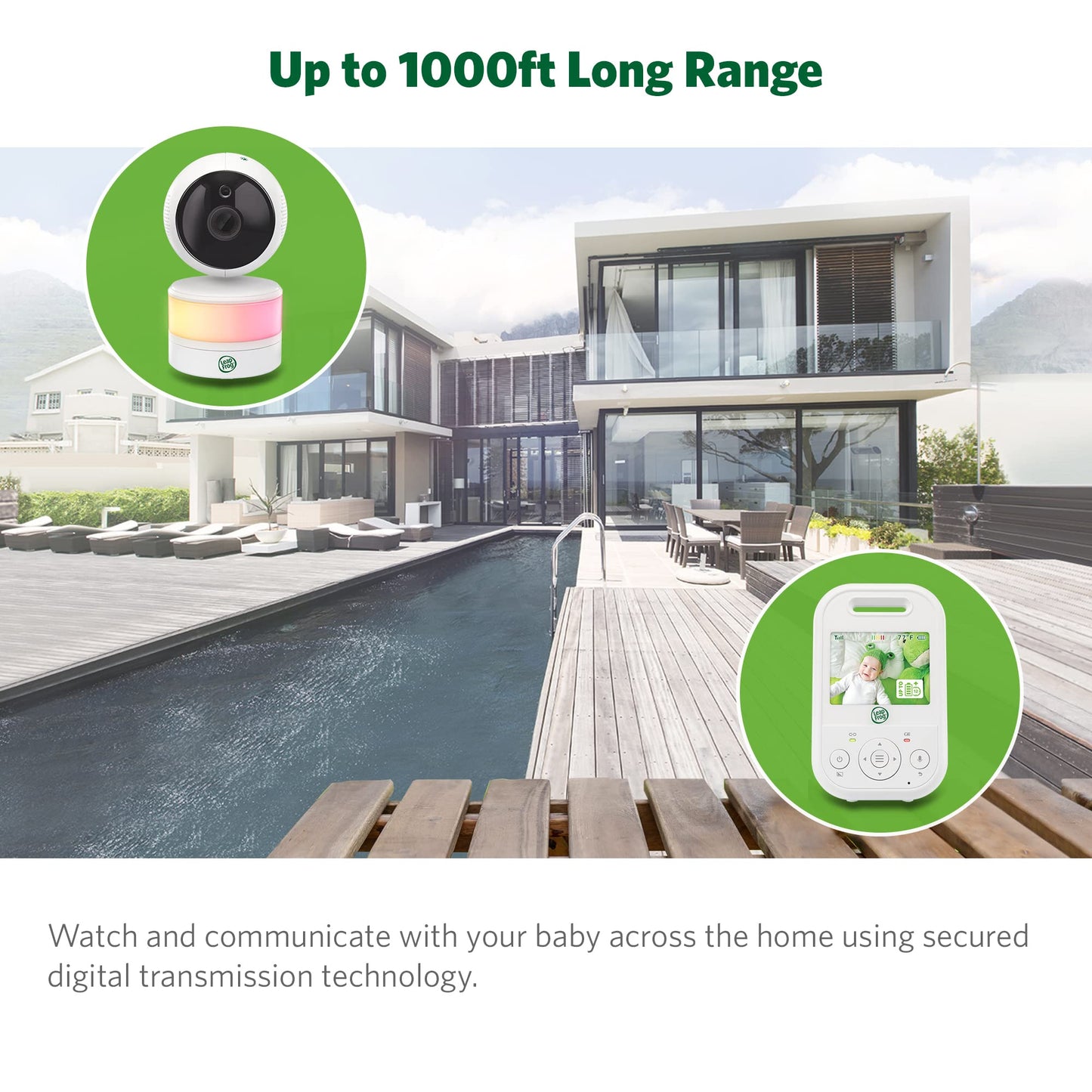 Leapfrog Lf2513 Baby Monitor, 2.8' Ips Lcd Screen, Pan-Tilt-Zoom, 1000Ft Range, Night Vision, Soothing Lullabies, Night Light,
