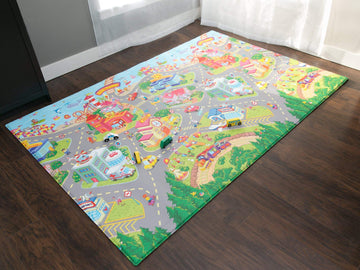 Baby Care Play Mat (Large, Playful - Zoo Town) 82 x 55 Original One-Piece Reversible Rollable Waterproof Play Mat for Infant