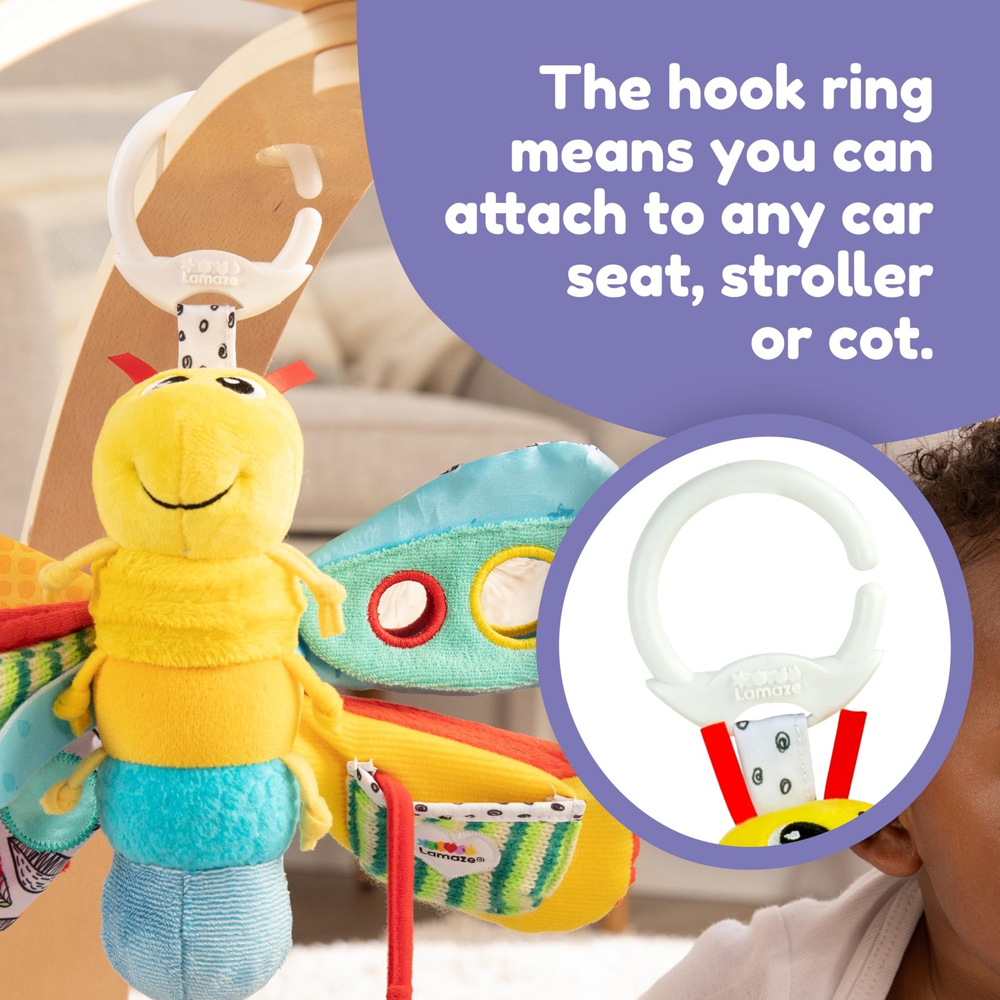 Lamaze Freddie the Firefly Clip On Car Seat and Stroller Toy - Soft Baby Hanging Toys - Baby Crinkle Toys with High Contrast Col