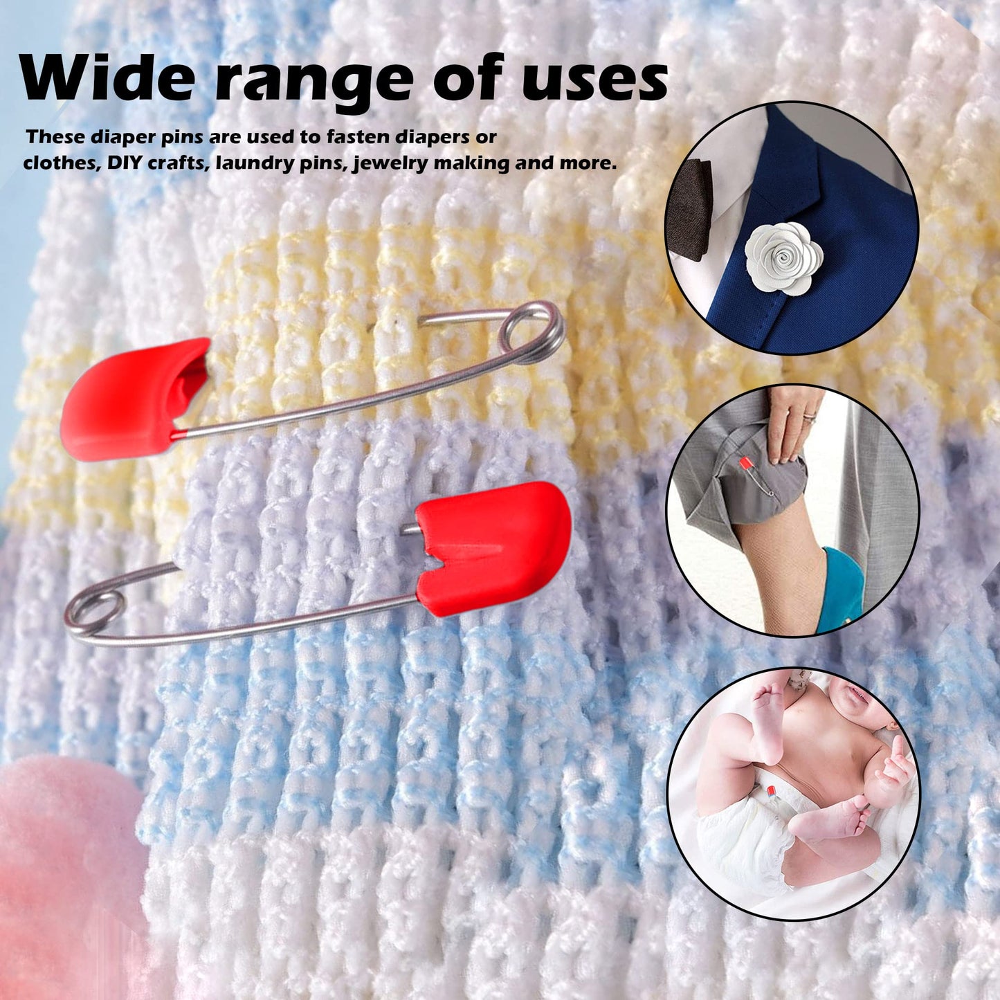 Lxnoap 10 Pcs Cloth Diaper Pins Stainless Steel Traditional Safety Pin (Red)