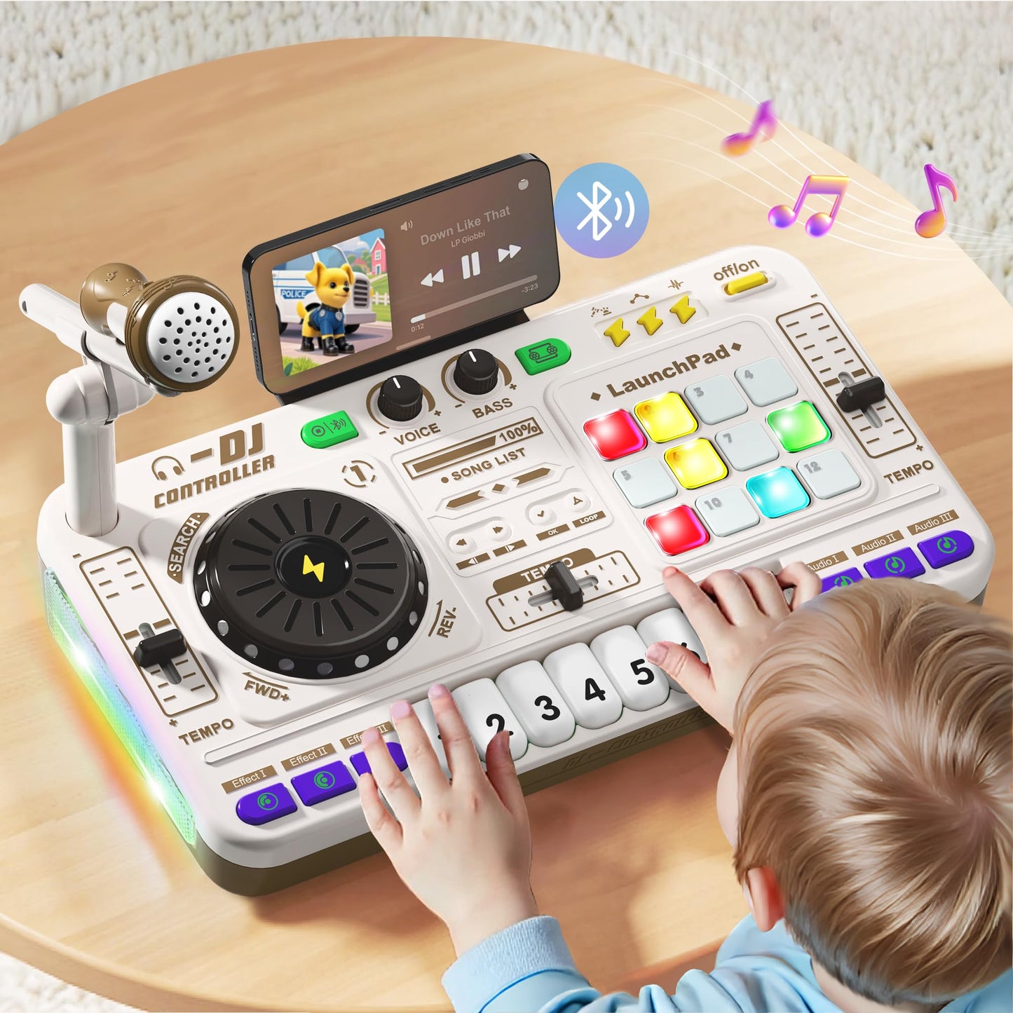 iPlay, iLearn Kids DJ Mixer Toy, Toddler Musical DJ Turntable W/Lights Sounds, Electronic Piano Instrument Playset W/Karaok Micr