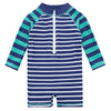 Uideazone Baby Boys Zip Rashguard Swimsuit Green Striped Long Sleeve One Piece Swimwear Bathing Suits 12-18 Months