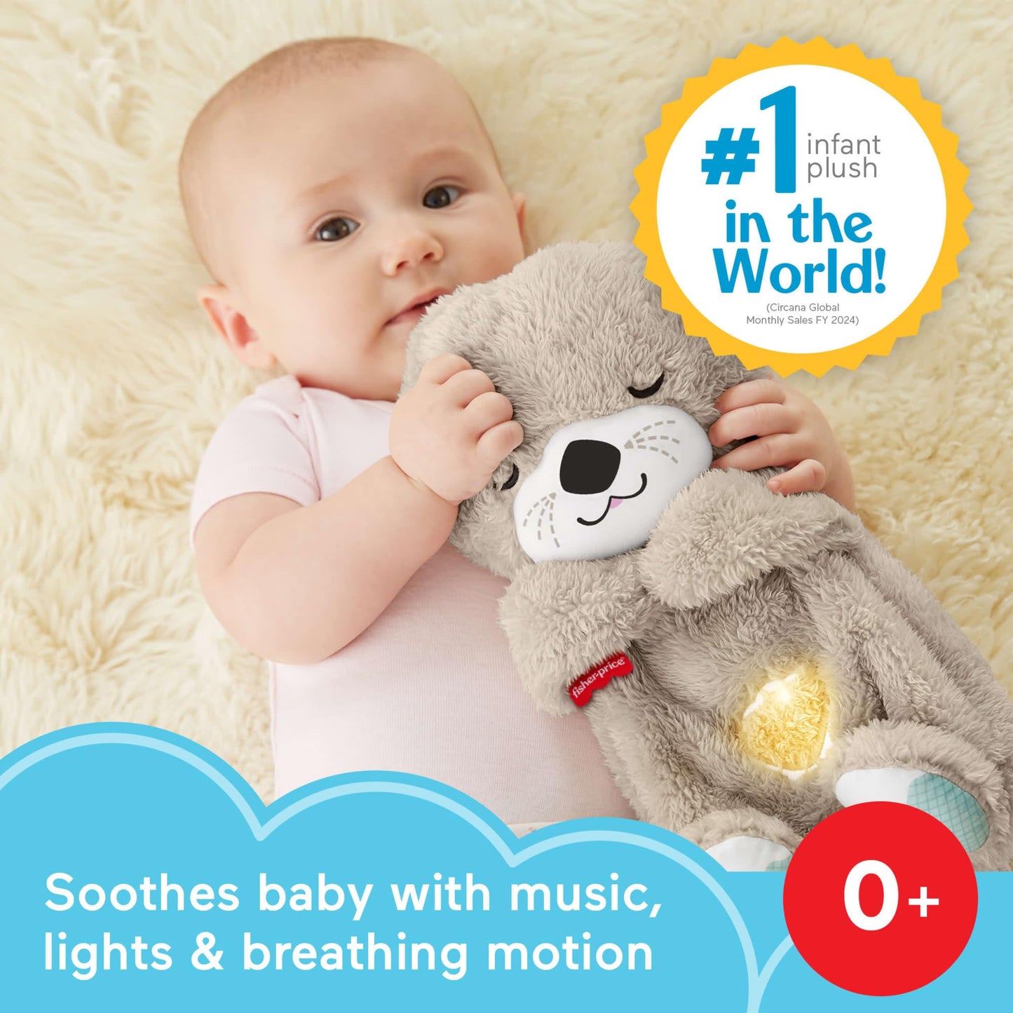 Fisher-Price Baby Toy Soothe n Snuggle Otter Portable Plush Sound Machine with Music Lights & Breathing Motion for Newborns 0+