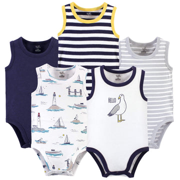 Touched By Nature Unisex Baby Organic Cotton Bodysuits, Seagull, 0-3 Months
