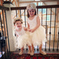 2Bunnies Girl Beaded Peony Lace Back A-Line Tiered Tutu Tulle Flower Girl Dress (Ivory Short Sleeveless, 6)