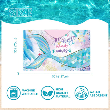 Unibyby Mermaid Beach Towel, Mermaid Hooded Towel, Mermaid Scales Tail Towel For Girls 30' X 50', Teal Microfiber Absorbent Qu