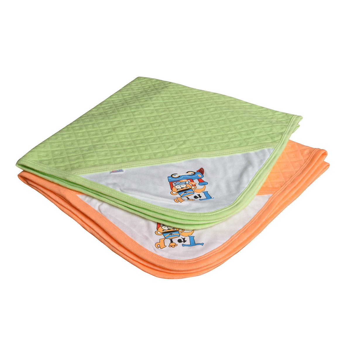 CATCUB Ultra Soft Cotton Baby Hooded Towel Combo  Pack of 2 (Green & Orange)