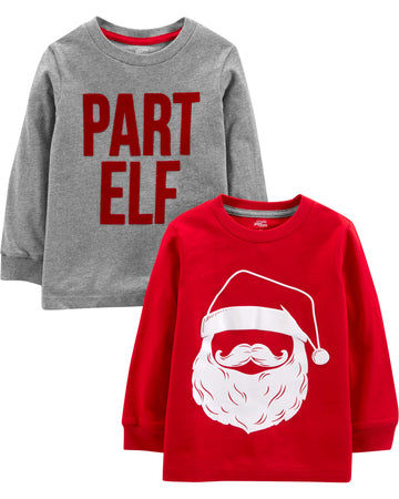 Simple Joys By Carter'S Baby 2-Pack Christmas Long-Sleeve Tees, Red/Grey, 4T