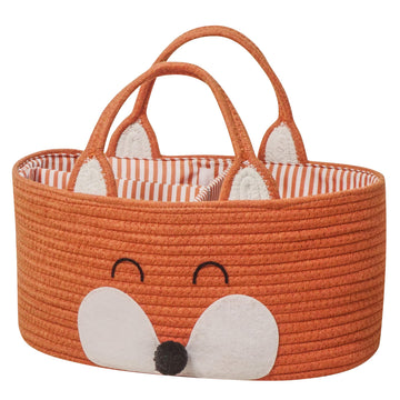 T&T Homewares Baby Diaper Caddy, Large Organizer Tote Bag for Baby Essentials, Nursery Storage (Orange Fox)