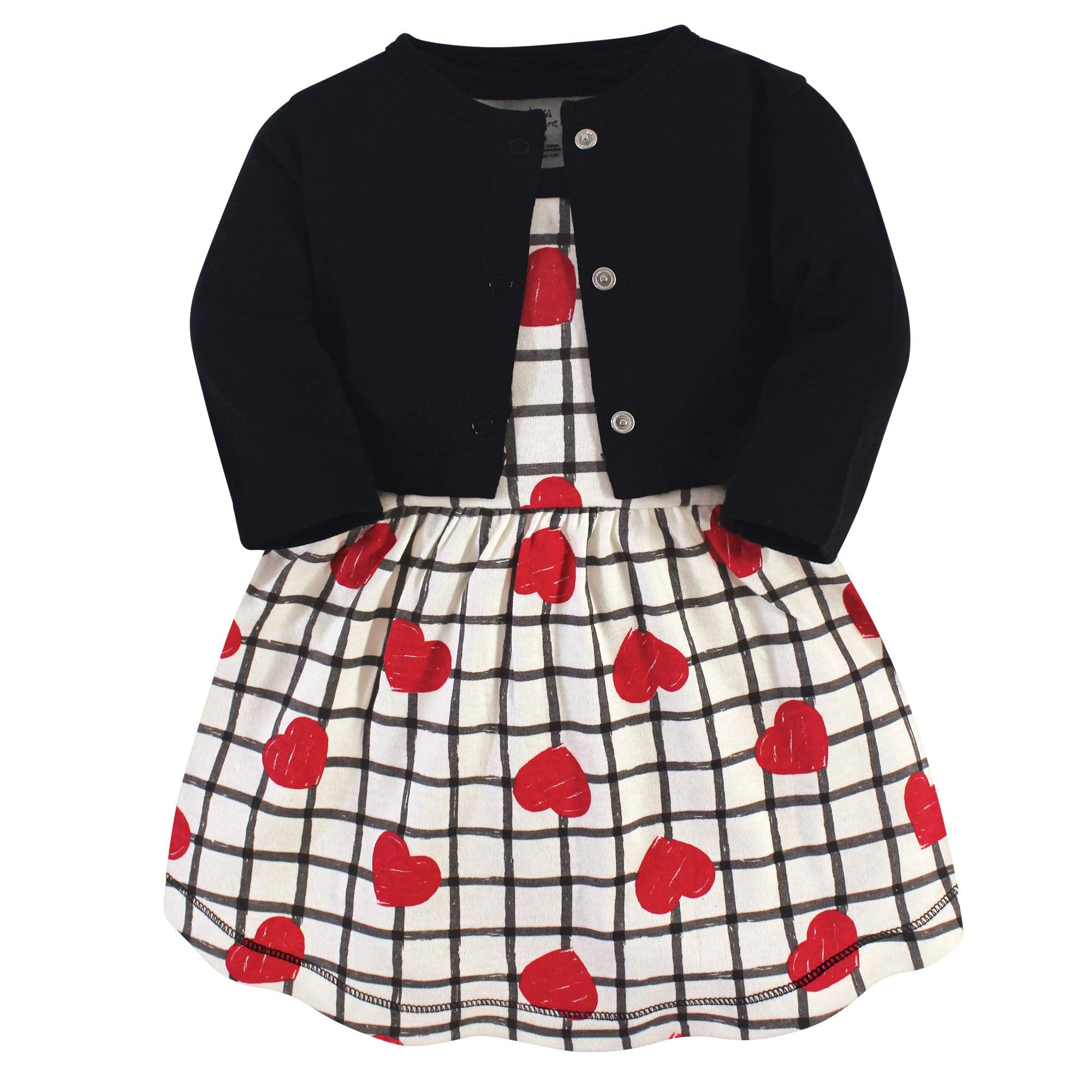Touched By Nature Baby Girls Organic Cotton And Cardigan Casual Dress, Black Red WBBAPB07VJHY98Q