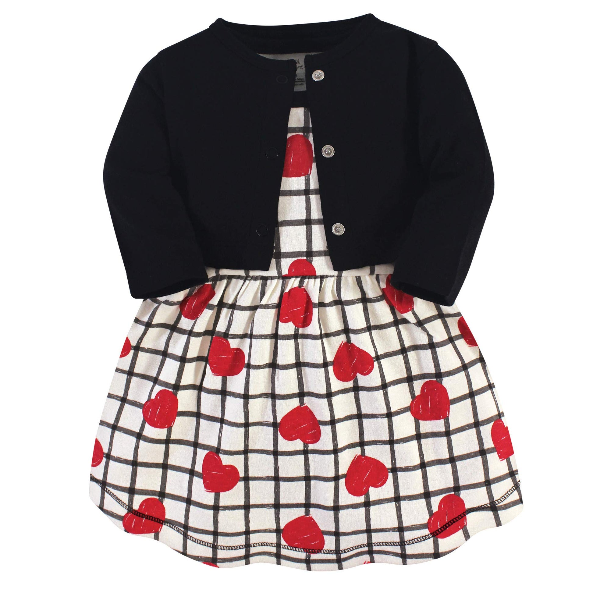 Touched By Nature Baby Girls Organic Cotton And Cardigan Casual Dress, Black Red Heart, 5T Us