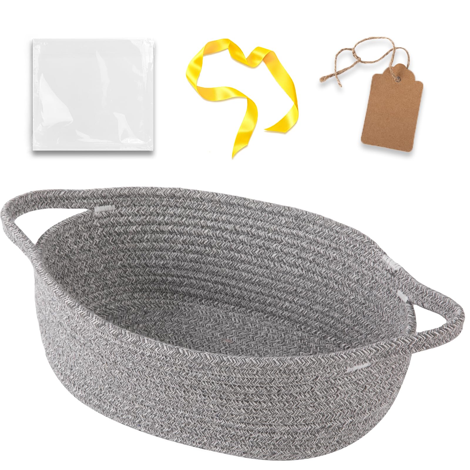 OIAHOMY Small Woven Basket with Gift Bags and Ribbons, Gift Basket Empty with DIY Label Card, Decorative Organizer Box for Baby 