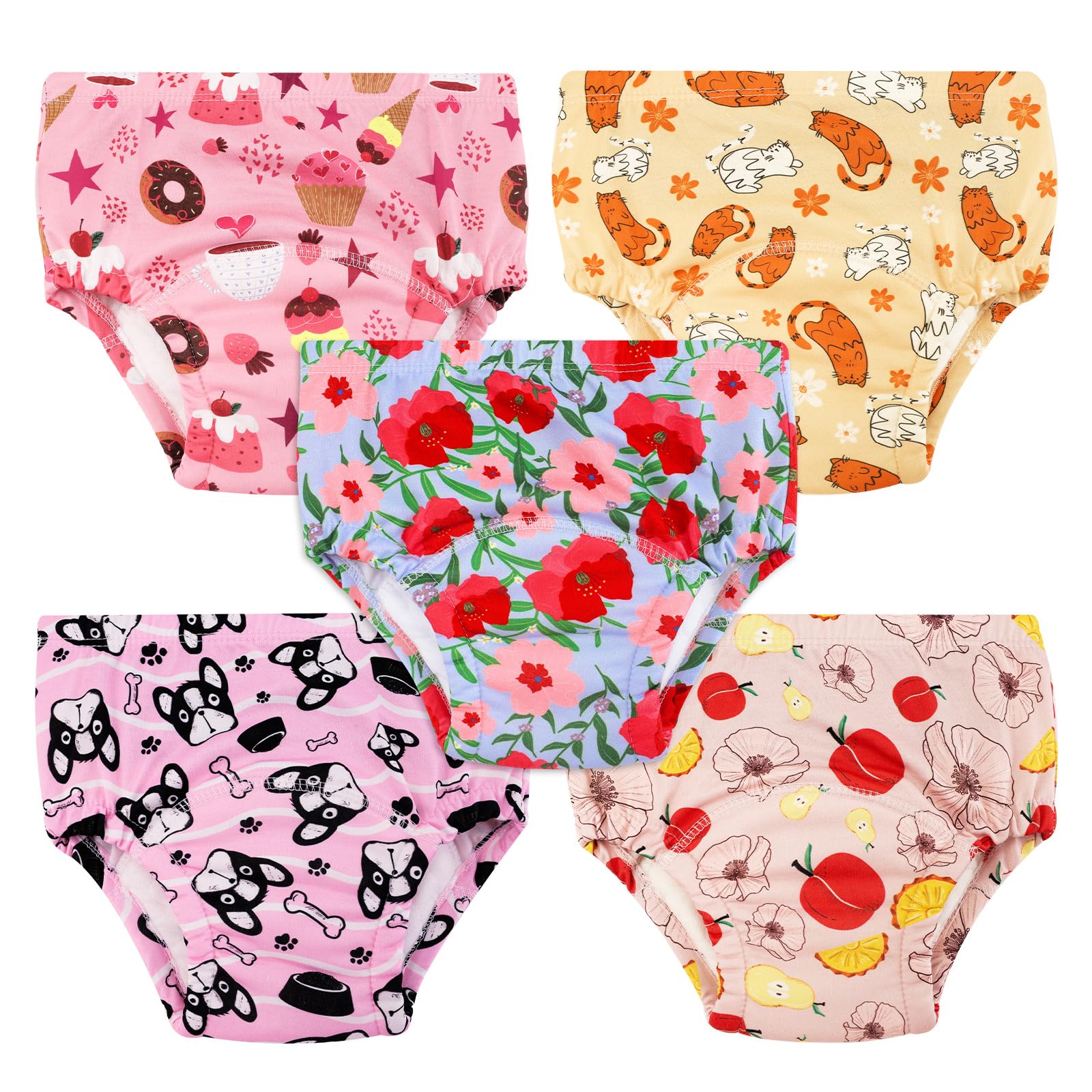 5 Pack Potty Training Underwear for Girls, Reusable Cotton Underwer, Baby and Toddler Girls Toilet Training Pants (US, Age, 3 Ye