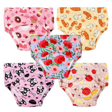 5 Pack Potty Training Underwear for Girls, Reusable Cotton Underwer, Baby and Toddler Girls Toilet Training Pants (US, Age, 3 Ye