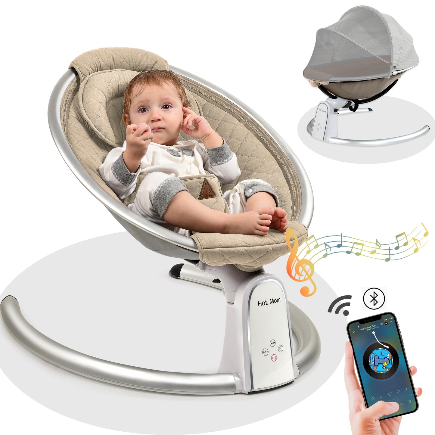 Hot Mom Upgrade Cotton Electric Baby Bouncer for Infant,Bluetooth Baby Swing Enabled Automatic, Baby Rocker Inset Music Speaker,