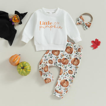 Toddler Baby Girl Boy Halloween Clothes Pumpkin Shirt Ghost Sweatshirt Pants Fall Outfit Baby Halloween Costumes (White Little P