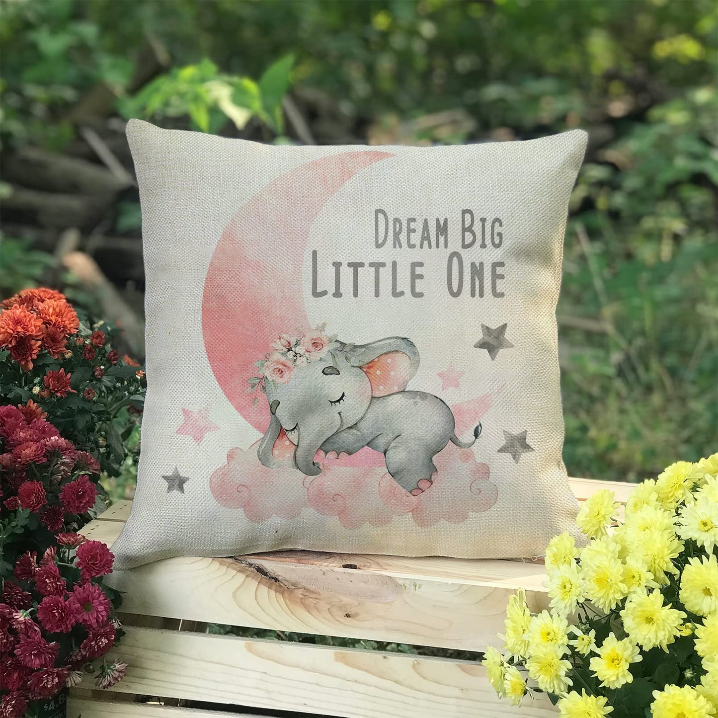 Ussap Elephant Dream Big Little One Home Decorative Throw Pillow Cover, Pink Moon Cloud Cushion Case 18X18 For Girl Kid Bedroom