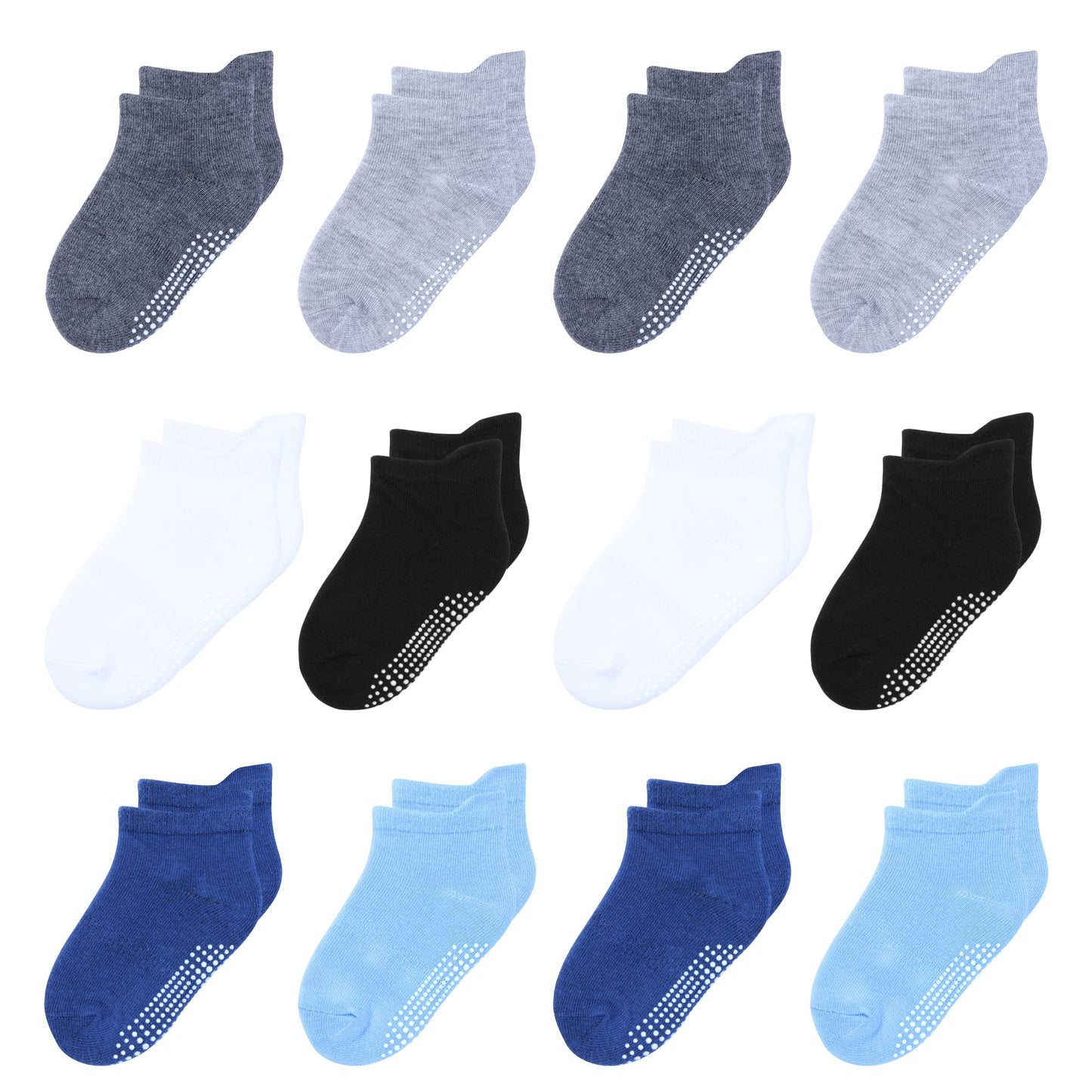 Hyzgb Toddler Socks Boys With Non Slip Grips 3T-4T-5T 12 Pairs Cotton Ankle Gripper Socks For Toddler Little Kids 3-4-5 Years Ol