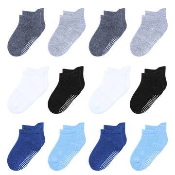 Hyzgb Toddler Socks Boys With Non Slip Grips 3T-4T-5T 12 Pairs Cotton Ankle Gripper Socks For Toddler Little Kids 3-4-5 Years Ol