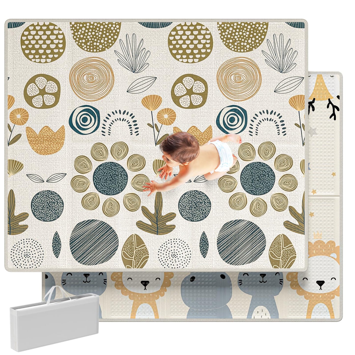 Mloong Baby Play Mat For Floor,59X71X0.4Inch Playmat For Baby With Carry Bag, Foldable Play Mat,Kids Foam Play Mat,Waterproof Ca