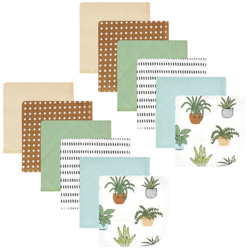 Hudson Baby Unisex Baby Flannel Cotton Washcloths, Plants 12 Pack, One Size
