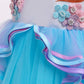 Hihcbf Girls Unicorn Birthday Princess Long Sleeve Wedding Pageant Party Maxi Dress Halloween Carnival Costume W/Headband Blue 1