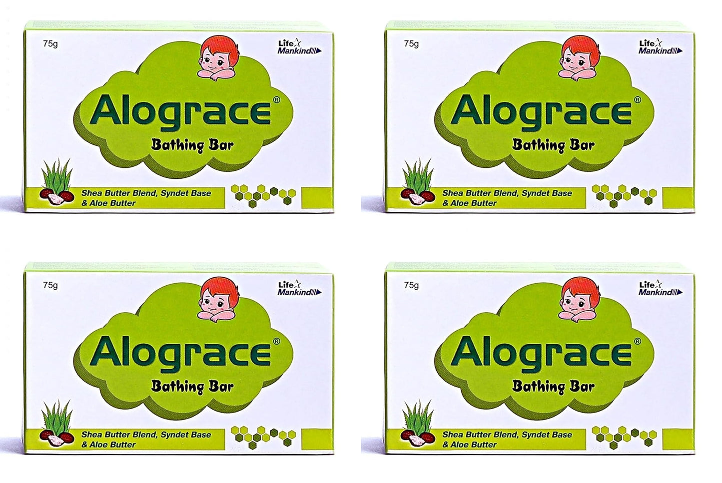 Alograce Mild & Gentle Baby Soap With Aloe Vera & Shea Butter, 75G (Pack Of 4)