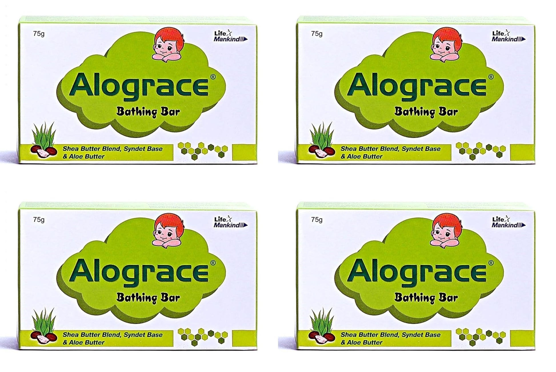Alograce Mild & Gentle Baby Soap With Aloe Vera & Shea Butter, 75G (Pack Of 4)