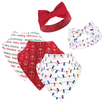 Hudson Baby Unisex Baby Cotton Bib And Headband Or Caps Set, Christmas Lights, One Size