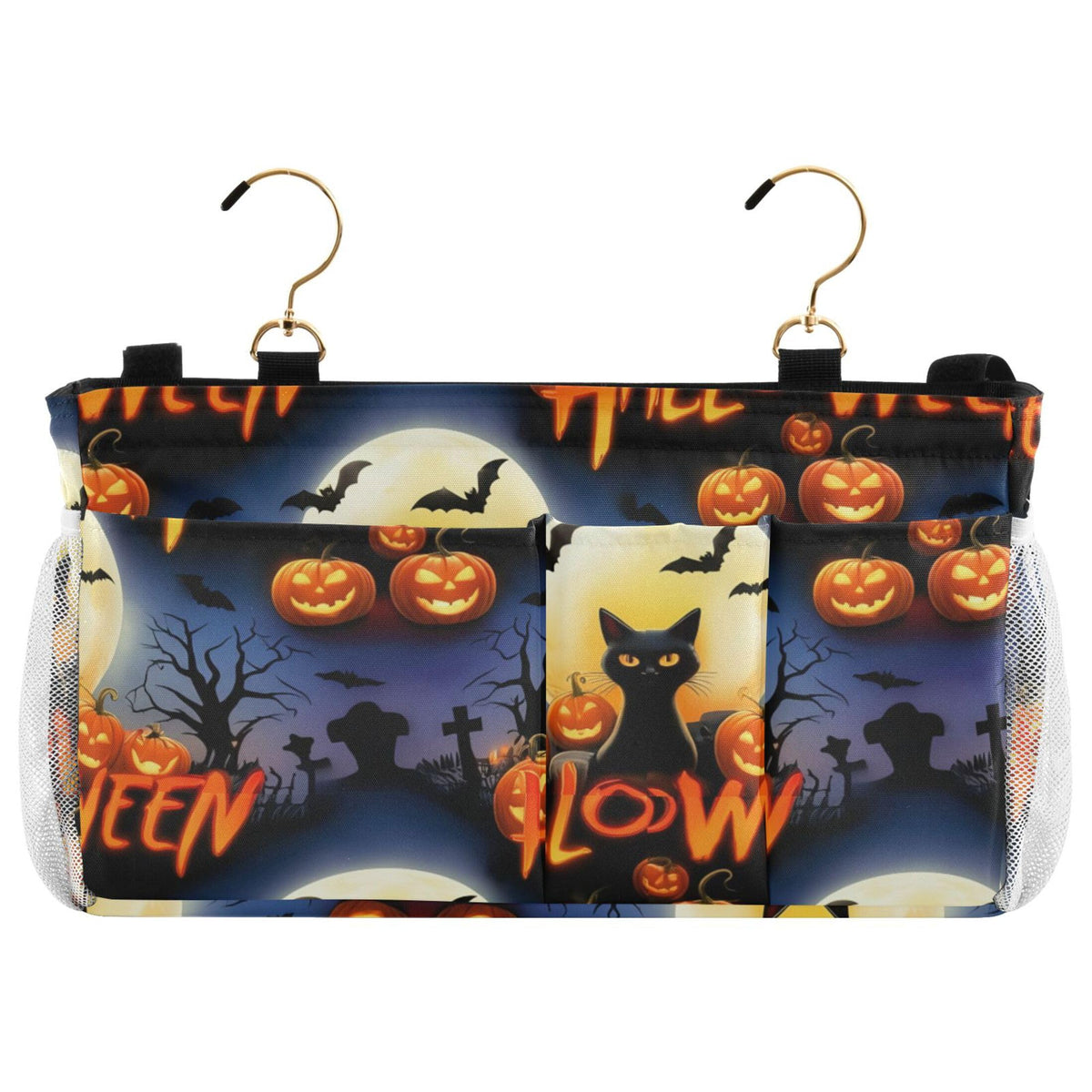 Burbuja Spooky Halloween Scene Bedside Caddy Hanging Storage Organizer with 2 Straps and Hooks for Home College Dorm Bunk Bed Ho