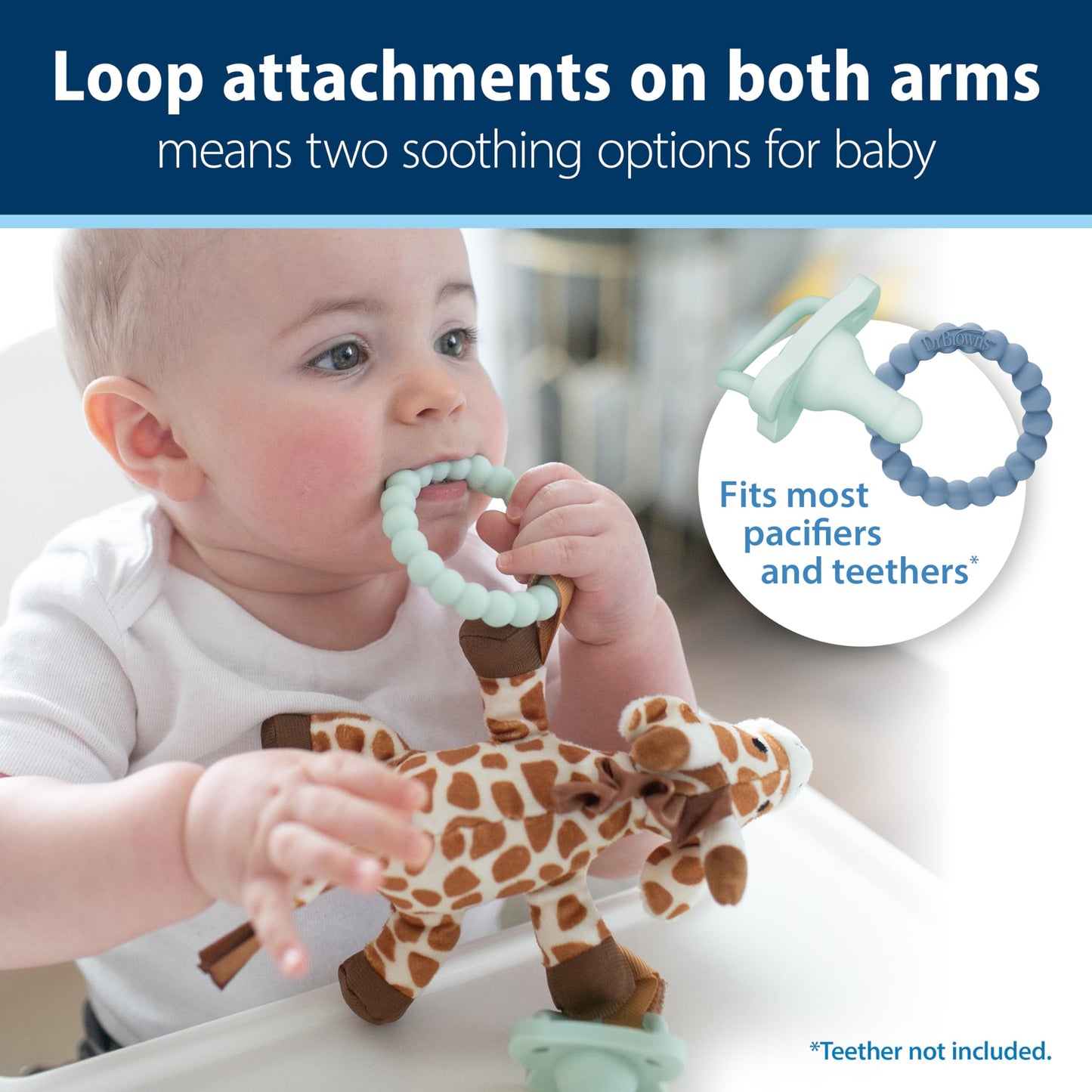 Dr. Brown'S Baby Lovey Pacifier & Teether Holder, 0-12M, Giraffe With Light Green Happypaci, 100% Silicone, 0-6 M (Packaging May