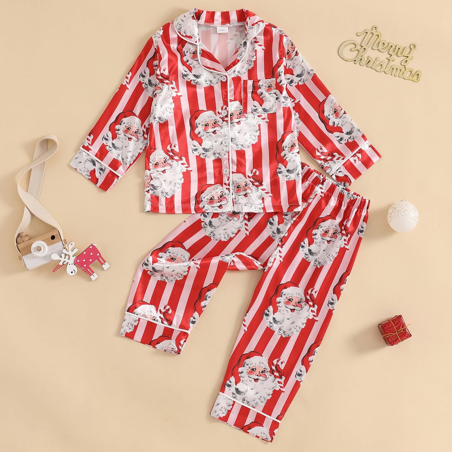 Afunbaby Toddler Baby Girl Boy Silk Satin Pajamas Set Button Down Pjs Kids Long Sleeve Shirt Pants Christmas Pjs Sleepwear (Red