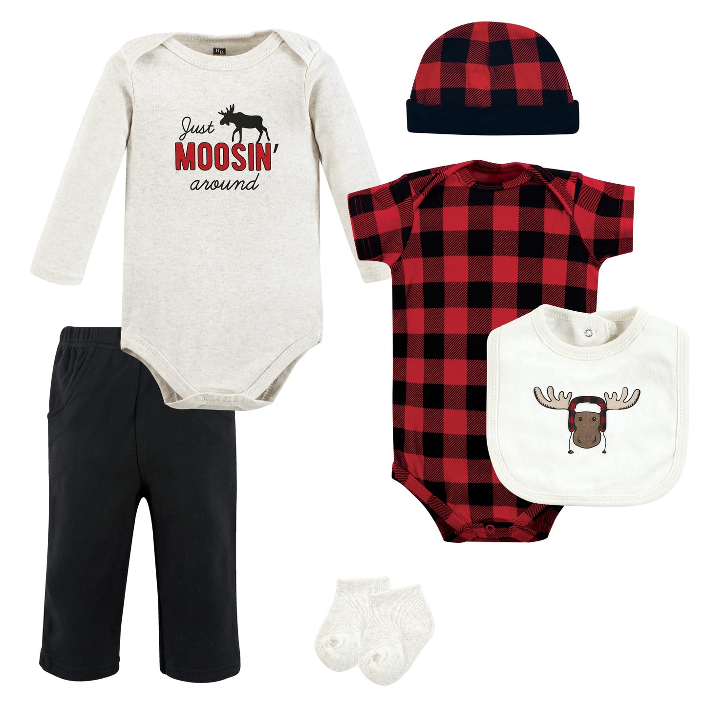 Hudson Baby Baby Cotton Layette Set, Winter Moose, 0-3 Months