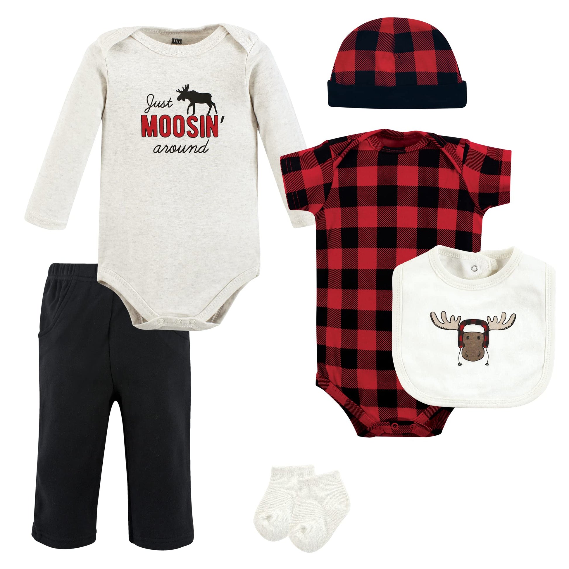 Hudson Baby Baby Cotton Layette Set, Winter Moose, 6-9 Months