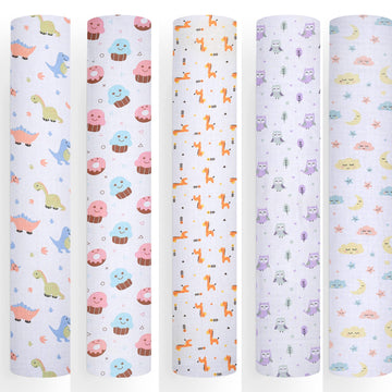 Threads & Yarn Organic Muslin Cotton Swaddle Wrap for New Born, 100 cm x 100 cm, Multicolor, Pack of 5 (Animal Print)