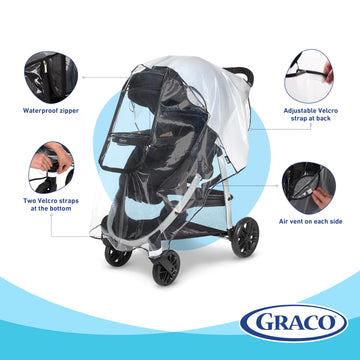 Graco Univeral Deluxe Weather Shield With Zippered Window, Baby Rain Cover, Universal Size To Fit Most Stollers, Waterproof, Win