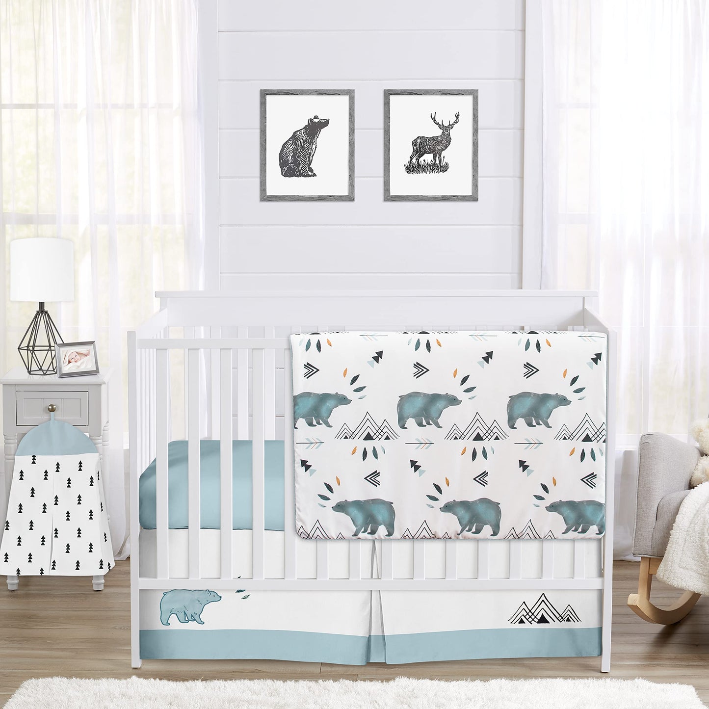 Sweet Jojo Designs Slate Blue Playmat Tummy Time Baby And Infant Play Mat For Bear Mountain Watercolor Collection