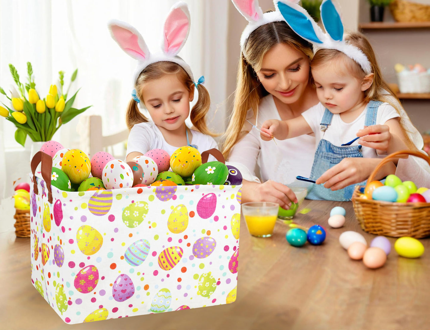Boohit Large Easter Baskets For Kids Personalized Baby Girl Easter Basket Cute Teen Boy Spring Decor (Dot Egg)