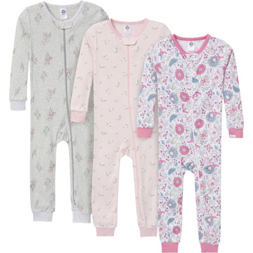 Gerber Baby-Girls 3-Pack Snug Fit Footless One-Piece Cotton Pajamas, Woodland Floral, 2T