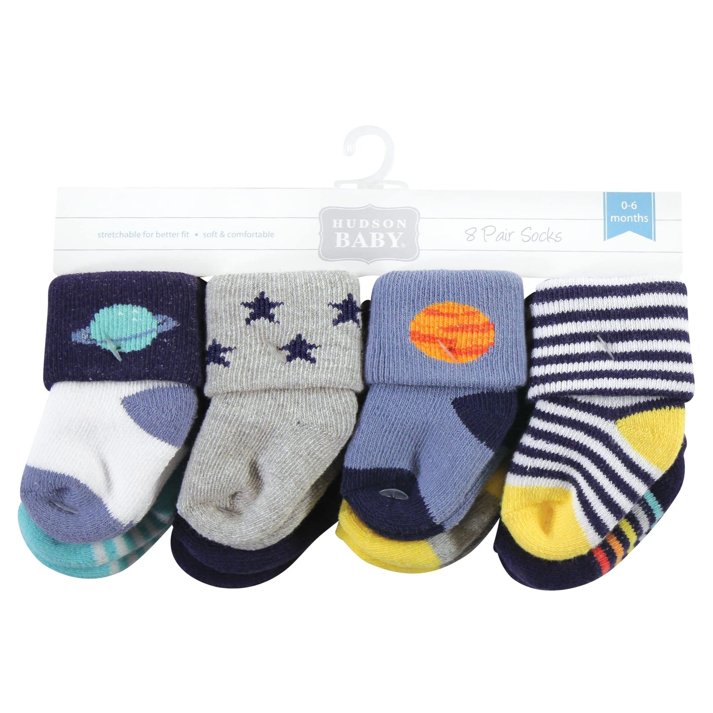 Hudson Baby Unisex Baby Cotton Rich Newborn And Terry Socks, Solar System, 0-6 Months