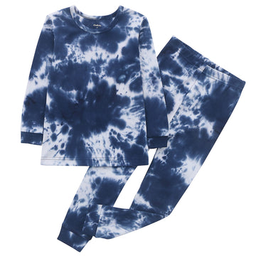 Owlivia Toddler Pajamas, 100% Organic Cotton Baby Long Sleeve Pajama Sets, Boy Girl 2-Piece Sleepwear(5 Years, Tie Dye Dark Navy