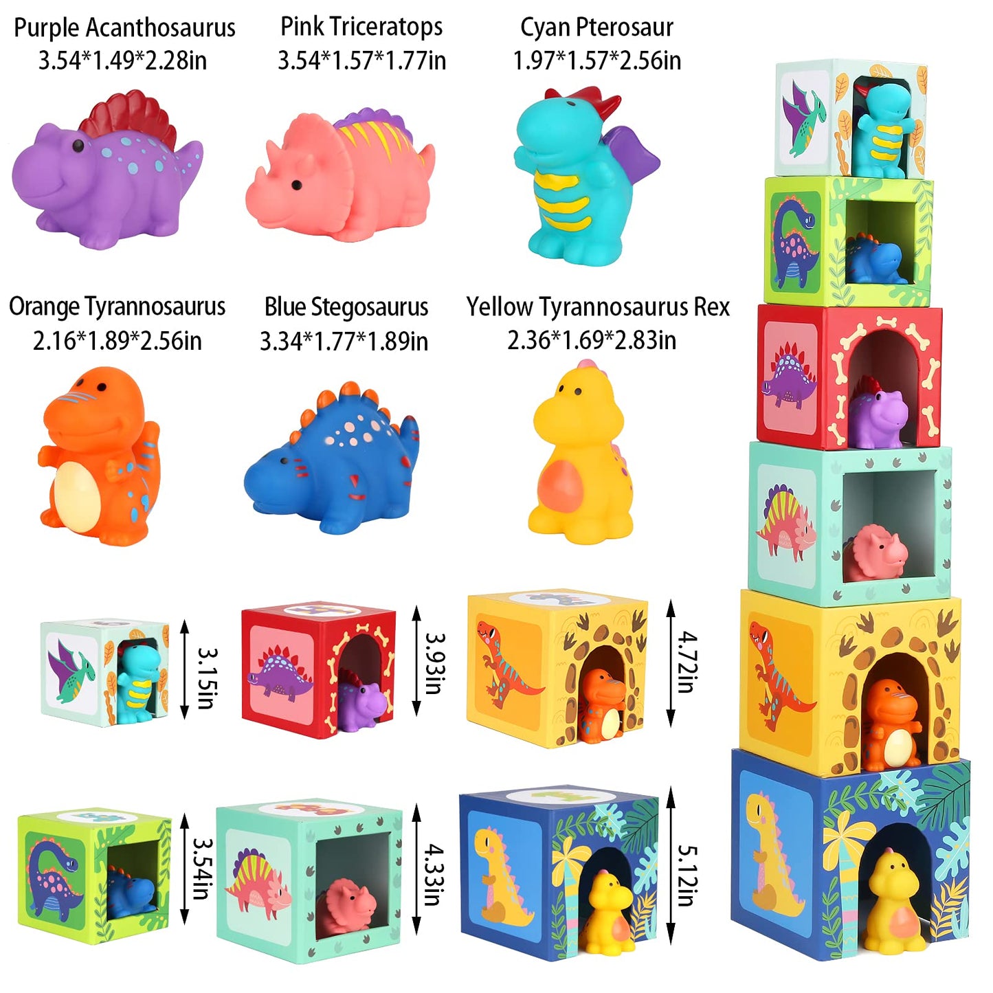 KMTJT Toddlers and Babies Dinosaur Sorting and Stacking Toys Blocks for 1-3 Kids Preschool Learning, Numbers Nesting Boxes Monte