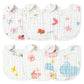 Zainpe 6Pcs Snap Muslin Cotton Baby Bibs Star Cat Rabbit Pattern Adjustable Feeding Bib Machine Washable Unisex Burp Cloths With