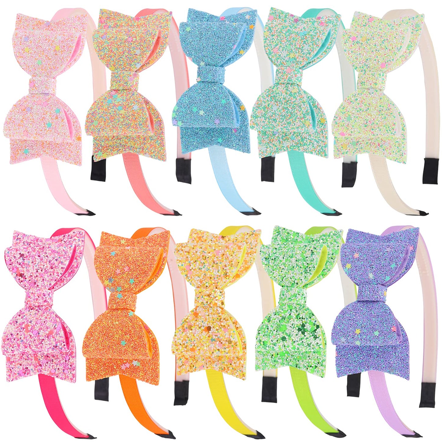 Xima Bows Headbands For Girls,Kids Headbands 3.5 Inch Sequin Glitter Hairband With Bow Little Girls Hair Bands,Pack Of 10