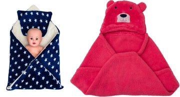 CTMKIDS Baby Wrap with Cushion Cap for Kids 74x84 cm  Navy Blue & Baby Hooded Cum Wrap Blanket for Kids 92x66 cm  Carrot