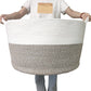 YNEXTRA Extra Large Cotton Rope Woven Basket-22x14Inch Storage Basket for Blankets-XXXL Laundry Basket with Handles-Safe Toy Bas