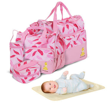 5PCS Baby Diaper Bag Set, Large Mummy Diaper Handbags with Changing Pad & Food Bag, Travel Girl/Boy Tote Bags for Mom Dad(LightP